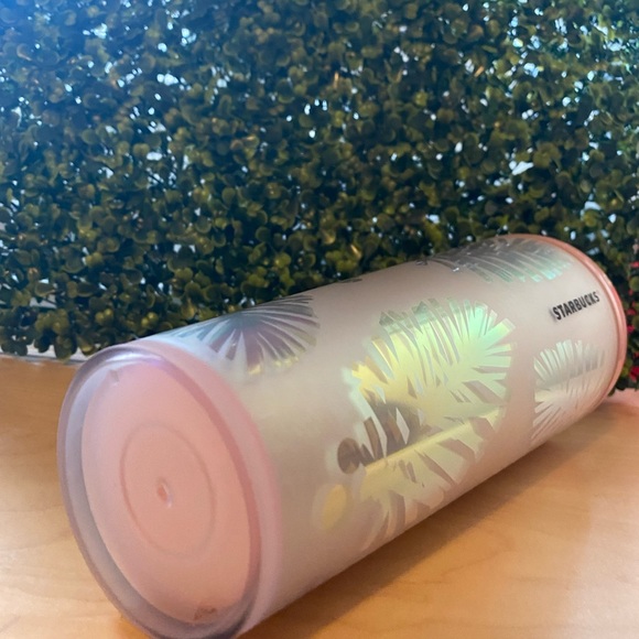 Starbucks Pink Holographic Iridescent Palm Leaf Pinecone Christmas edition venti - Picture 2 of 6